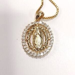Gold Plated 925 Silver Necklace Our Lady Virgin Mary Catholic Valentines Gift